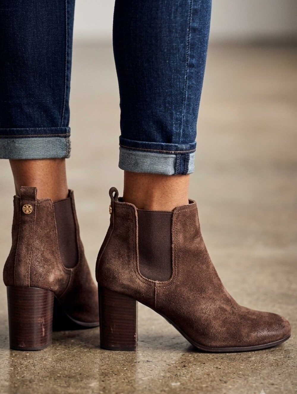Tory Burch Brown Suede Chelsea Ankle Booties Heel 10.5M